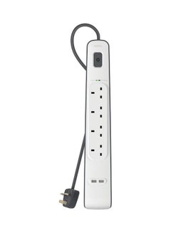 Buy 4-Outlet Surge Protector And 2-USB Ports With 2M Power Cord White 5.4x49.2x14cm in Saudi Arabia