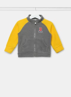 Buy Boy Long Sleeve Zip Through Jacket Yellow/Dark Grey in Saudi Arabia