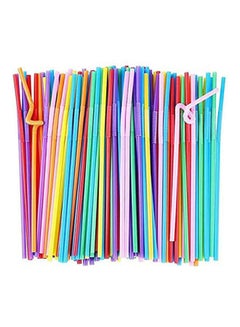 Buy Flexible Plastic 100 Pcs Bendy Mixed Colours Party Disposable Drinking Straws Multicolour 26cm in UAE