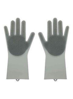 Buy Dish Washing Gloves With Scrbbers Magic Silicone Rubber Gloves For Cleaning Dishes Multifuncti Gloves For Car Pet Brush Grey in UAE