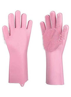 Buy Magic Silicone Scrubbing Gloves  Scrub Cleaning Gloves With Scrubber For Dishwashing And Pet Grooming Pink in Egypt