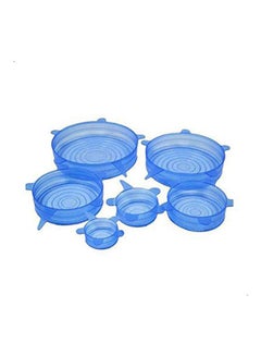 اشتري 6 Pieces Reusable Kitchen Tools Bowl Cover Pan Lid Premium Stretch Silicone Lids Stretch Silicone Bowl Lid Blue 21cm في مصر