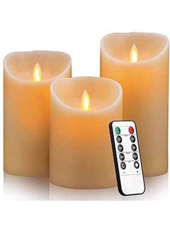 اشتري Flameless Candles Battery Operated Pillar Real Wax Flickering Moving Wick Electric Led Candle Beige 6inch في مصر