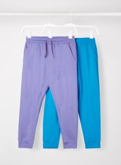 Buy Men's Pack Of 2  Basic Casual Regular Fit Joggers With Side Pockets Ibiza Blue/Purple in UAE