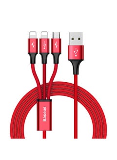 Buy Rapid Series 3-in-1 Nylon Braided Cable Micro and Dual Lightning Charging Cable 3A 1.2M for iPhone 13 12 11 Pro Max Mini XS X 8 7 6 5 SE iPad, Huawei and more Red in Egypt