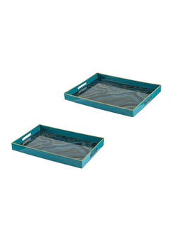 Buy Tray Set Of 2 Blue Unique Luxury Quality Material For The Perfect Stylish Home Desktop Decoration Blue 53.5 X 10 X 42cm in Saudi Arabia
