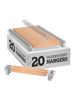 Buy 20-Piece High Grade Wooden Pants Hangers With Metal Clips Brown in Saudi Arabia