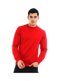 Buy Plain-Basic Crew Neck Long Sleeve Sweatshirt Red in Egypt