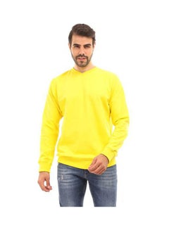 Buy Plain-Basic V-Neck Long Sleeve Sweatshirt Yellow in Egypt