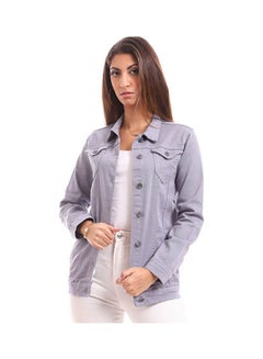 Buy Casual Plain-Basic Long Sleeve Jackets Grey in Egypt
