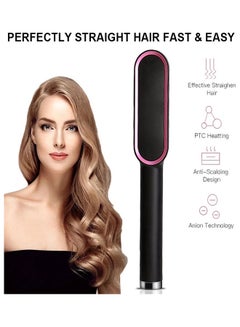 Buy Electric Hair Straightener Brush with Ceramic Styling Comb Black 27 x 3 x 3cm in UAE