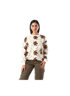 Buy Casual Printed Round Neck Sweatshirt Off White in Egypt