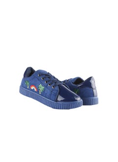 Buy Suede Lace-Up Embroidered Casual Sneakers Navy in Egypt