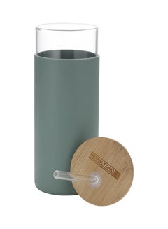 Buy Glass Water Bottle With Bamboo Lid Assorted 450ml in UAE