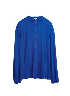 Buy Men's Side Pocket Autumn Winter Full Sleeves Front Open Zippered Windbreaker Jacket Navy Blue in Saudi Arabia
