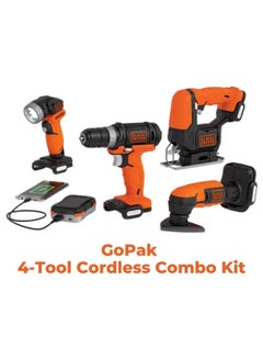 Buy Cordless Drill 4 Tools Combo Kit With Drill Driver Sander, Jigsaw, LED Light And Battery (1.5Ah Li-Ion) 12V BDCK502C1-B5 Orange/Black in UAE
