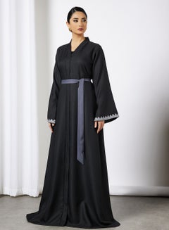 Buy Lace Sleeve Trim Abaya Black in Saudi Arabia