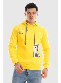 Buy Hooded Neck Long Sleeve Printed Hoodie Yellow in Egypt