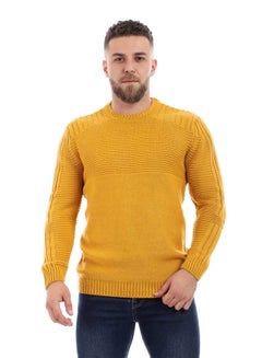 Buy Knitted Acrylic Round Neck Pullover Mustard in Egypt