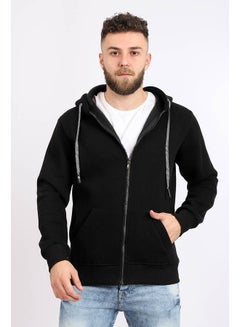 Buy Basic Inner Fleece Zip Through Hoodie Black in Egypt