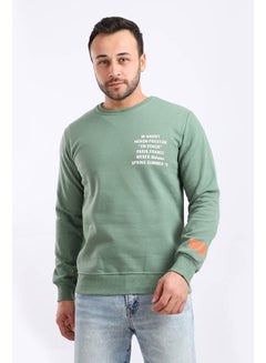Buy Casual Printed Long Sleeve Round Neck Sweatshirt Olive in Egypt
