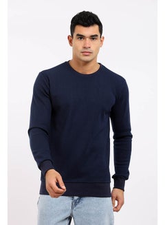 Buy Casual Plain Basic Long Sleeve Round Neck Sweatshirt Navy in Egypt