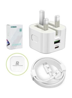 Buy 20W UK Type C Fast Charger Adapter with Lightning Cable White in UAE