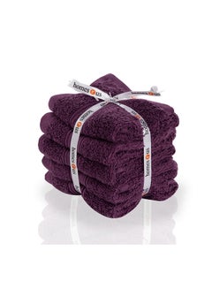 Buy 5-Piece 100% Cotton Chroma Face Towel Set Purple 30x30cm in UAE