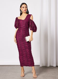 Buy Ruched Lace Bodycon Dress Maroon in Egypt