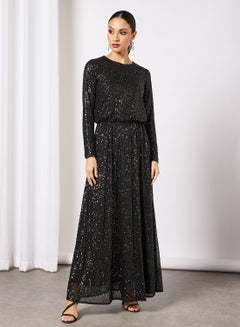 Buy Stylish Round Neck Maxi Dress Black in Saudi Arabia