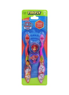 اشتري Paw Patrol 2 Toothbrushes And 2 Caps Twin Pack Red/Pink 40grams في الامارات