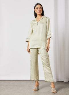 Buy Collar Neck Top And Pants Set Green in Egypt