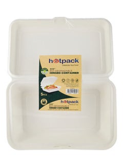 Buy 5-Piece Bio Degradable Hinged Container White 9x6inch in UAE