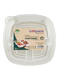 Buy 5-Piece Deep Bio Degradable 3-Compartment Container With Lid White 9inch in UAE