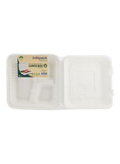 Buy 5-Piece Bio Degradable 3-Compartment Lunch Box White 9x9inch in UAE