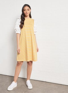 Buy Casual Polyester Blend Ruffle Half Sleeve Knee length Dress With Round Neck 14 Yellow Stp in UAE