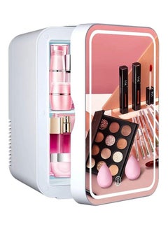 Buy Mini Makeup Fridge with LED Light Mirror Portable Cosmetic Storage White in Saudi Arabia