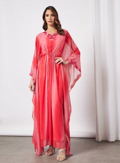 Buy Flower Embroidered Abaya Dress Coral in Egypt
