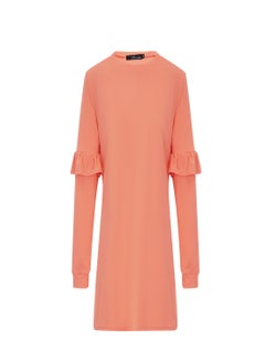 Buy Tiered Sleeve Solid Dress Light Orange in Saudi Arabia