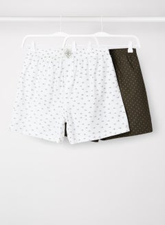 Buy Pack of 2 Printed Boxer Casual Shorts Olive/White in Saudi Arabia