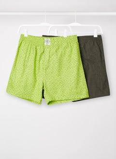 Buy Pack of 2 Printed Boxer Casual Shorts Light Green/White/Black in Saudi Arabia