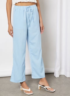 Buy Women High Elastic Band With Strings Wide Leg Pants Blue in UAE