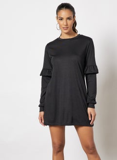 Buy Tiered Sleeve Solid Dress Black in UAE