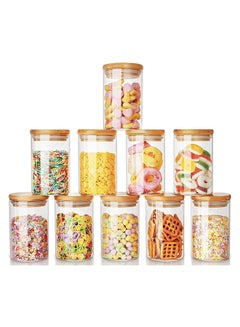 Buy 10-Piece Borosilicate Glass Storage Jars With  Bamboo Lids Clear 290ml in Saudi Arabia