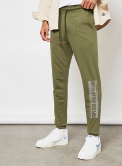Buy Regular Fit Joggers Olive/White in UAE