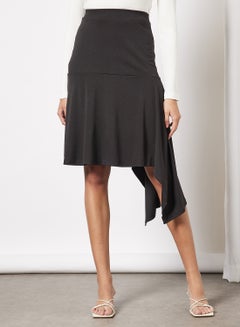 Buy Solid Irregular Skirt Black in UAE