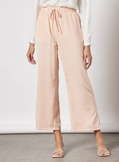 Buy Women High Elastic Band With Strings Wide Leg Pants Beige in Saudi Arabia