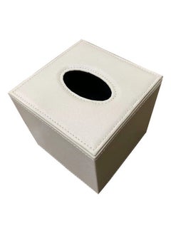 Buy PU Leather Square Shape Tissue Holder Box White 13x13x13centimeter in UAE