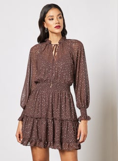 Buy All-Over Star Print Dress Brown in UAE