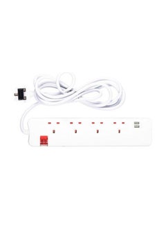اشتري 4-Socket With Dual USB Port Power Extension Cord White 3meter في السعودية